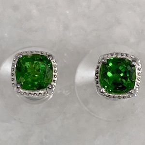 Russian Diopside Sterling Silver Square Stud Earrings